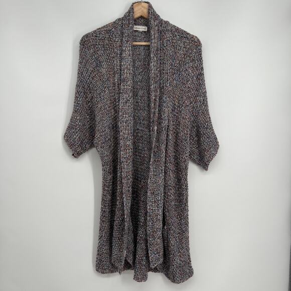 Coldwater Creek Linen Blend Cardigan Sweater Large Open Knit Short Sleeve Chunky - Picture 1 of 8